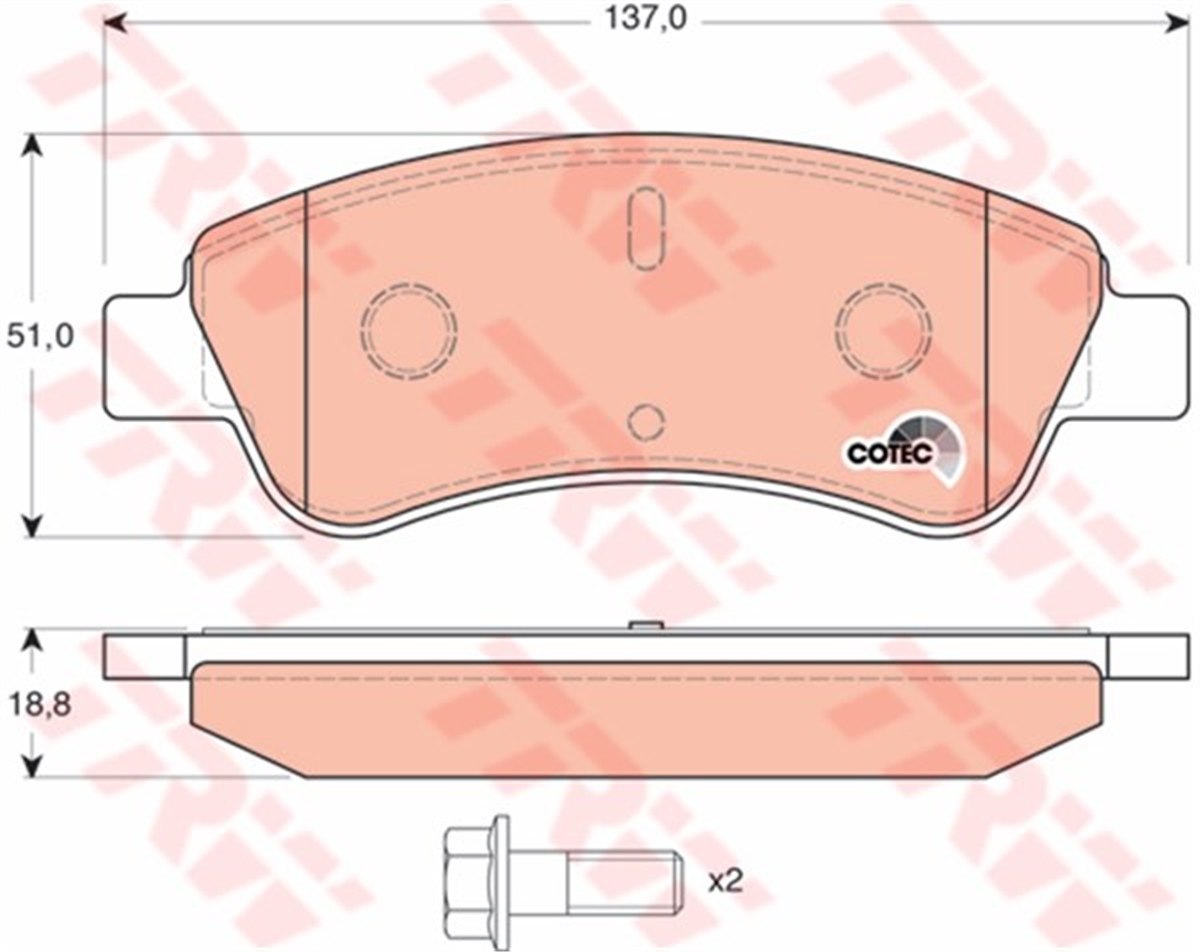 BERLINGOÖN BALATA P206 00 P207 06 P208 12 P307 03 PARTNER-BERLINGO-C2 03 C3 02 C4 04 137X51X18.8 MM TRW GDB1463TRWTRW GDB1463