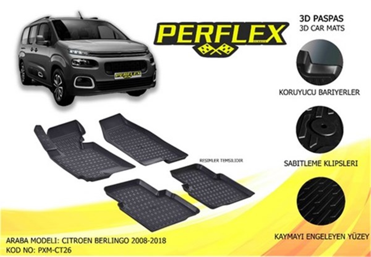 BERLINGOPASPAS 3D X-MAT HAVUZLU CITROEN BERLINGO 08 SİYAH PERFLEX PXM-CT26PERFLEXPERFLEX PXM-CT26