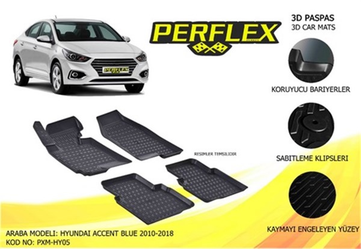 BLUEPASPAS 3D X-MAT HAVUZLU HYUNDAI ACCENT BLUE 15 SİYAH PERFLEX PXM-HY05PERFLEXPERFLEX PXM-HY05