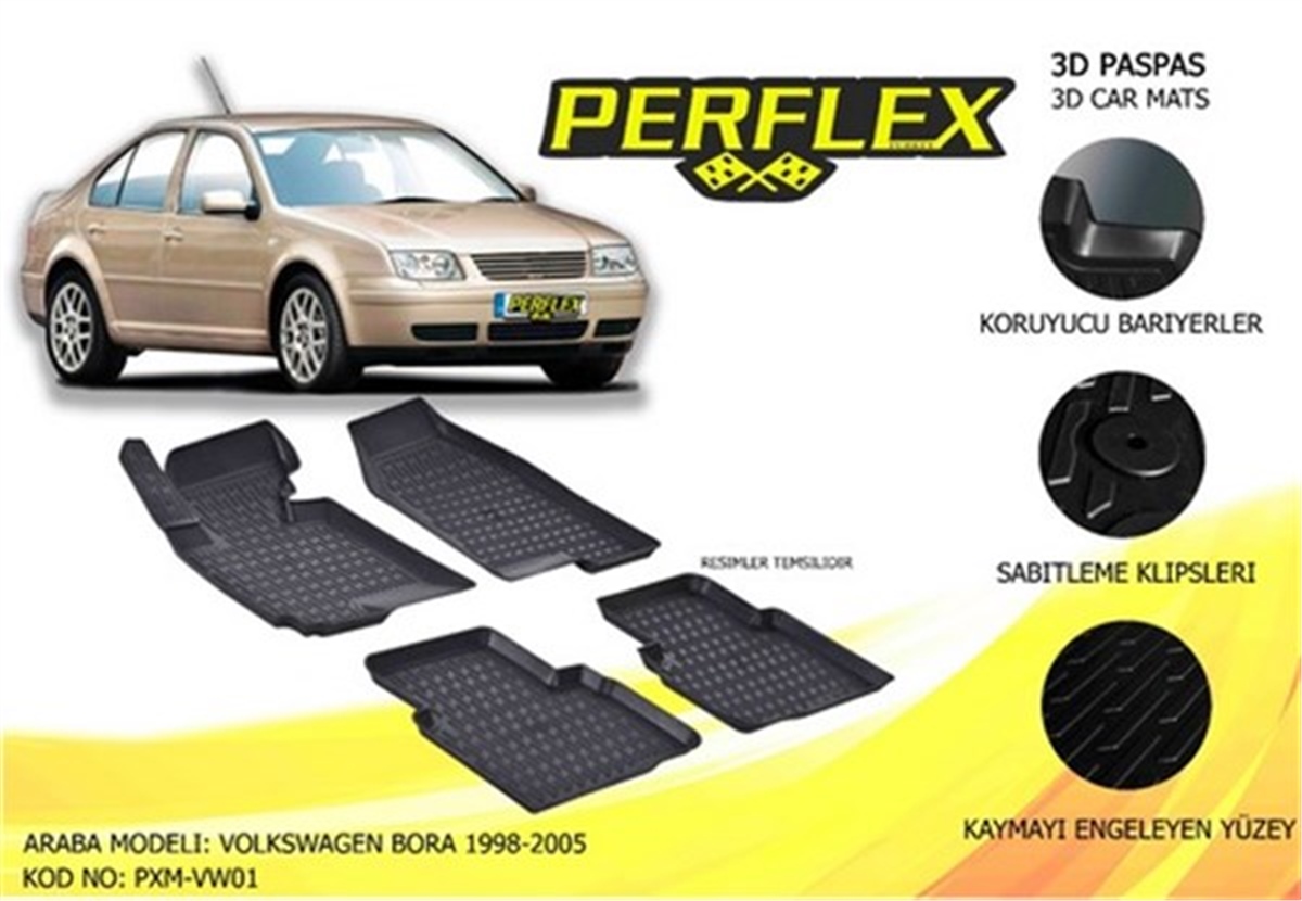 BORAPASPAS 3D X-MAT HAVUZLU VOLKSWAGEN BORA 98-05 SİYAH PERFLEX PXM-VW01PERFLEXPERFLEX PXM-VW01