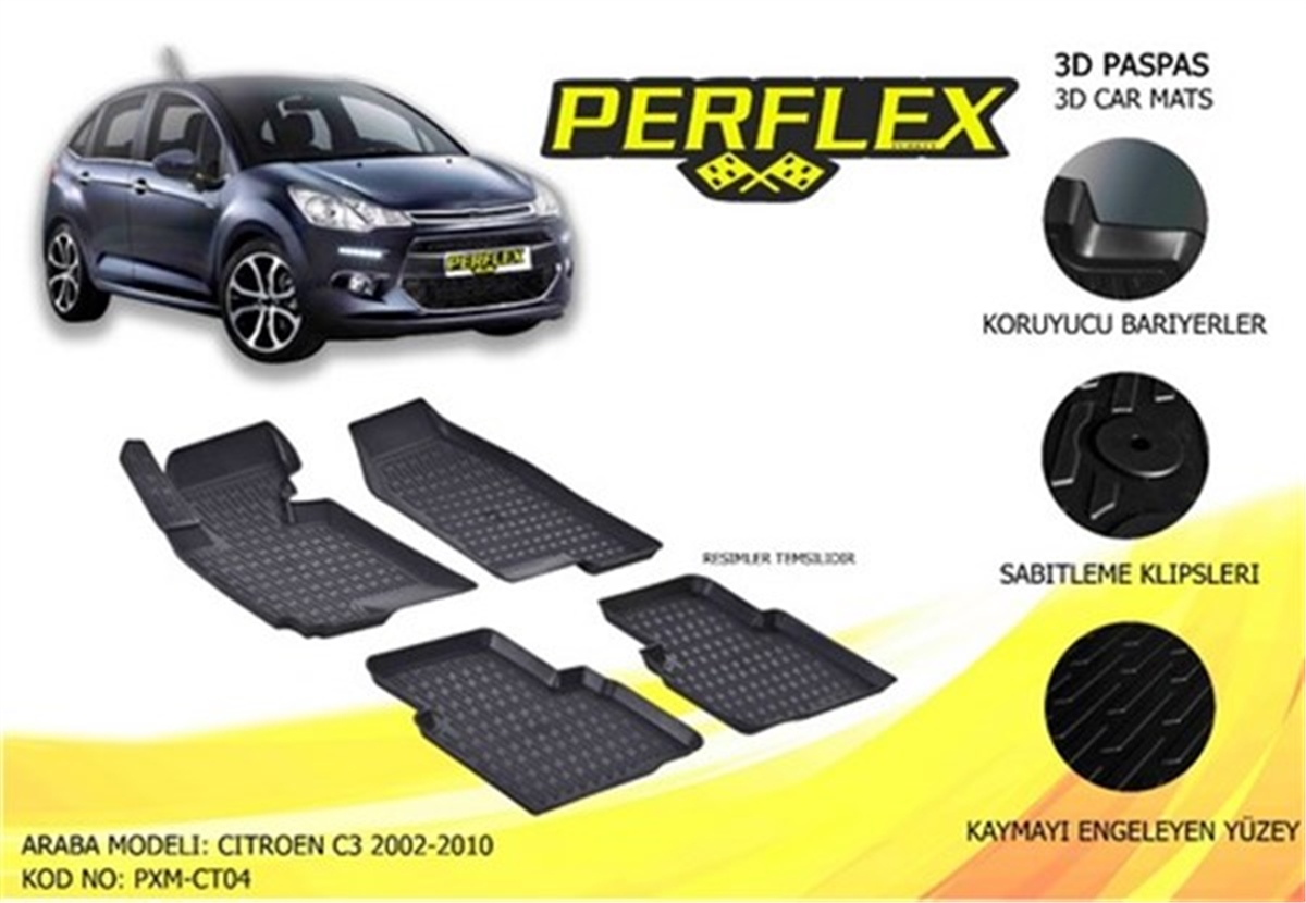 C3PASPAS 3D X-MAT HAVUZLU CITROEN C3 02-10 SİYAH PERFLEX PXM-CT04PERFLEXPERFLEX PXM-CT04