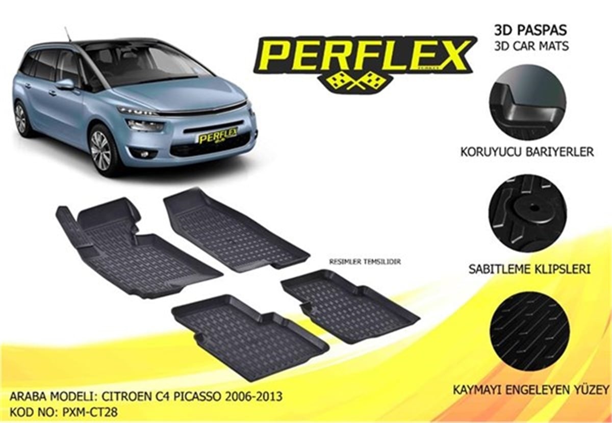 C4PERFLEX 3D X-MAT HAVUZLU PASPAS ÇEŞİTLERİ SİYAH CITROEN C4 PICASSO 2006-2013 3D X-MAT 5 PCS PERFLEX PXM-CT28PERFLEXPERFLEX PXM-CT28