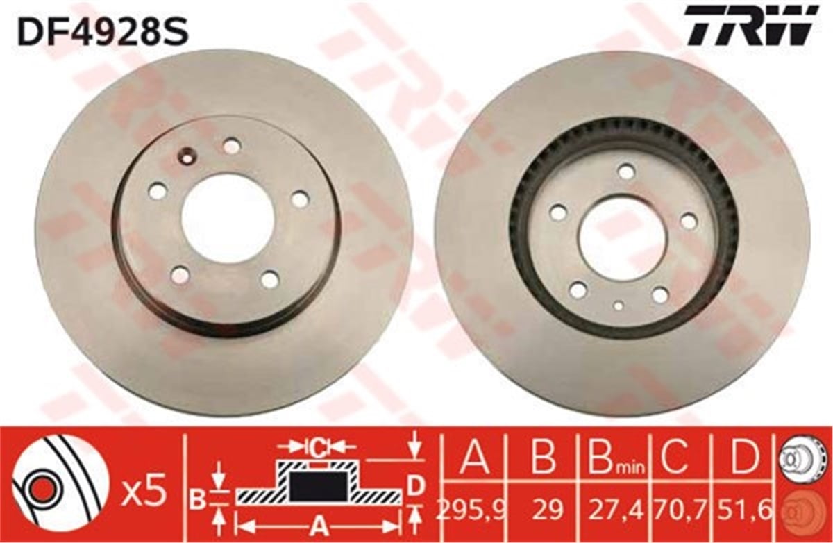 CAPTIVAÖN FREN AYNASI ANTARA 2.4-3.2 V6-2.0CDTI 06 CHEVROLET CAPTIVA 2.4-3.2-2.0D 06 296X29X5DLXHAVALI TRW DF4928STRWTRW DF4928S