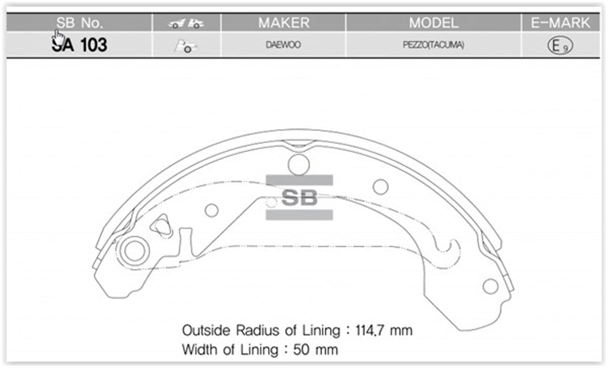 CHEVROLETPABUÇ BALATA ARKA KAMPANA CHEVROLET REZZO 00 GS8748 SANGSIN SA103SANGSINSANGSIN SA103