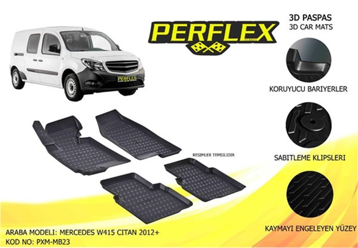 CITANPERFLEX 3D X-MAT HAVUZLU PASPAS ÇEŞİTLERİ SİYAH MERCEDES W415 CITAN 2012 3D X-MAT 5 PCS PERFLEX PXM-MB23PERFLEXPERFLEX PXM-MB23