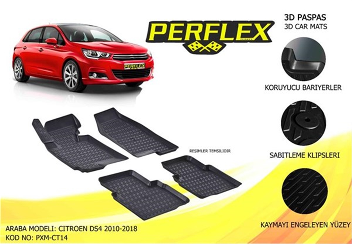 CITROENPERFLEX 3D X-MAT HAVUZLU PASPAS ÇEŞİTLERİ SİYAH CITROEN DS4 2010-2018 3D X-MAT 5 PCS PERFLEX PXM-CT14PERFLEXPERFLEX PXM-CT14