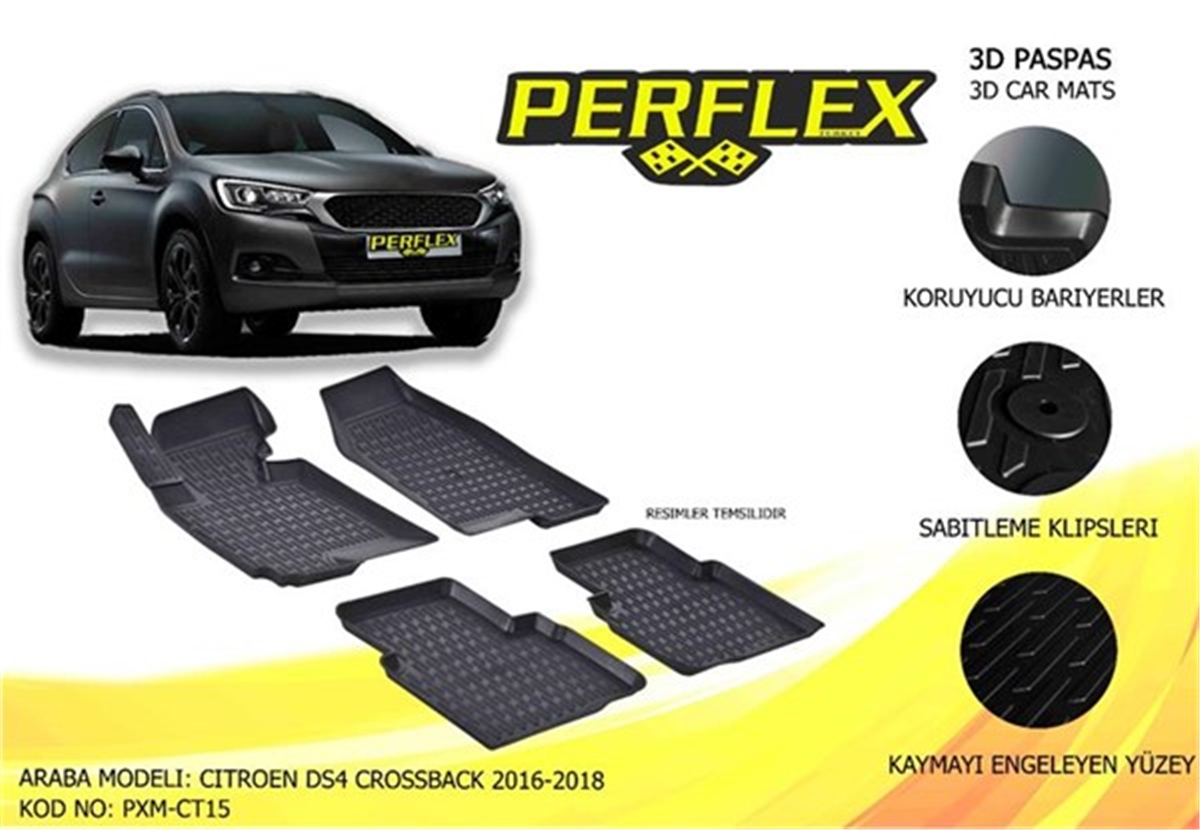 CITROENPERFLEX 3D X-MAT HAVUZLU PASPAS ÇEŞİTLERİ SİYAH CITROEN DS4 CROSSBACK 2016-2018 3D X-MAT 5 PCS PERFLEX PXM-CT15PERFLEXPERFLEX PXM-CT15