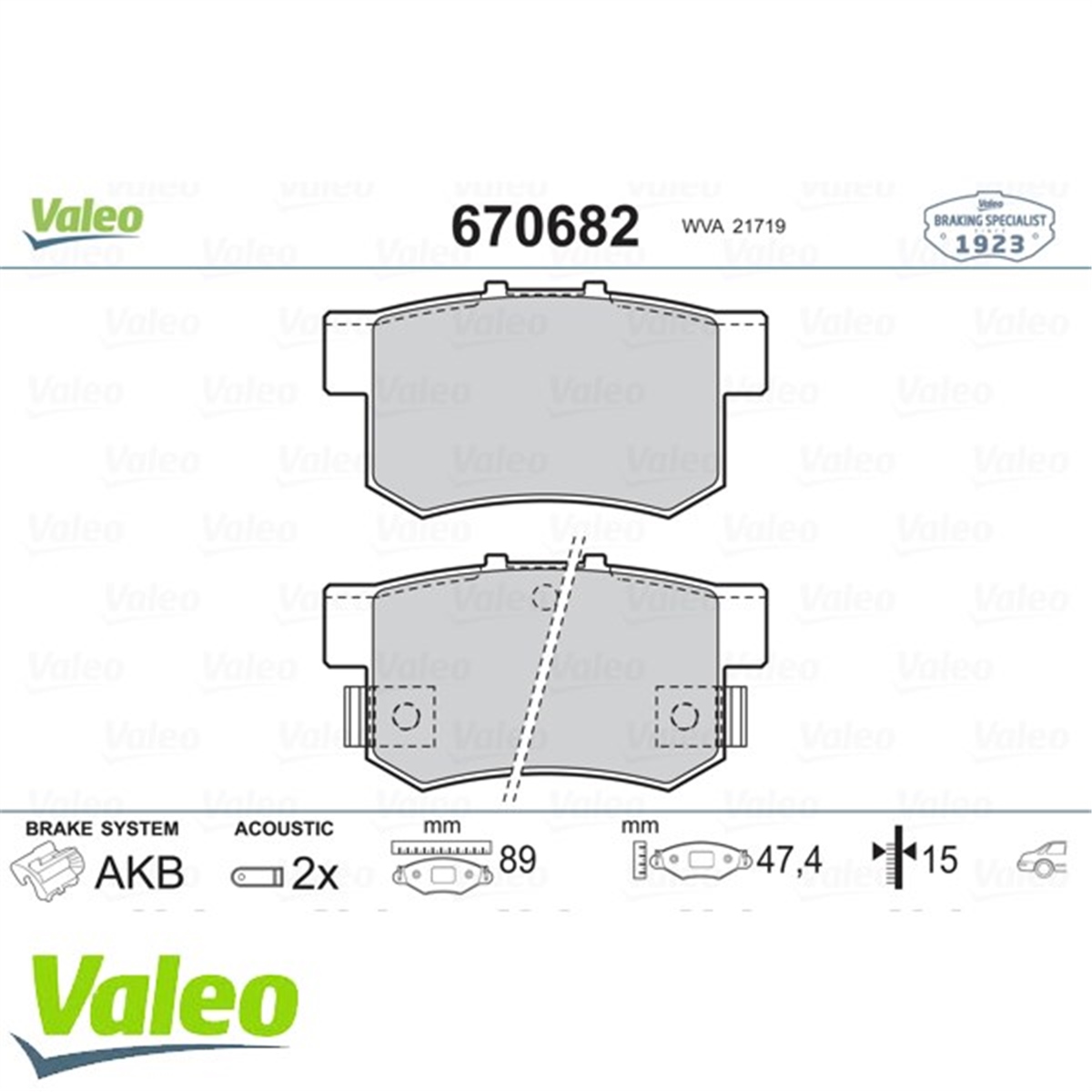 CIVICARKA BALATA CIVIC VII 01-05 - CIVIC VIII 05 ACCORD VII 98-02 - ACCORD VIII 06 VALEO 670682VALEOVALEO 670682