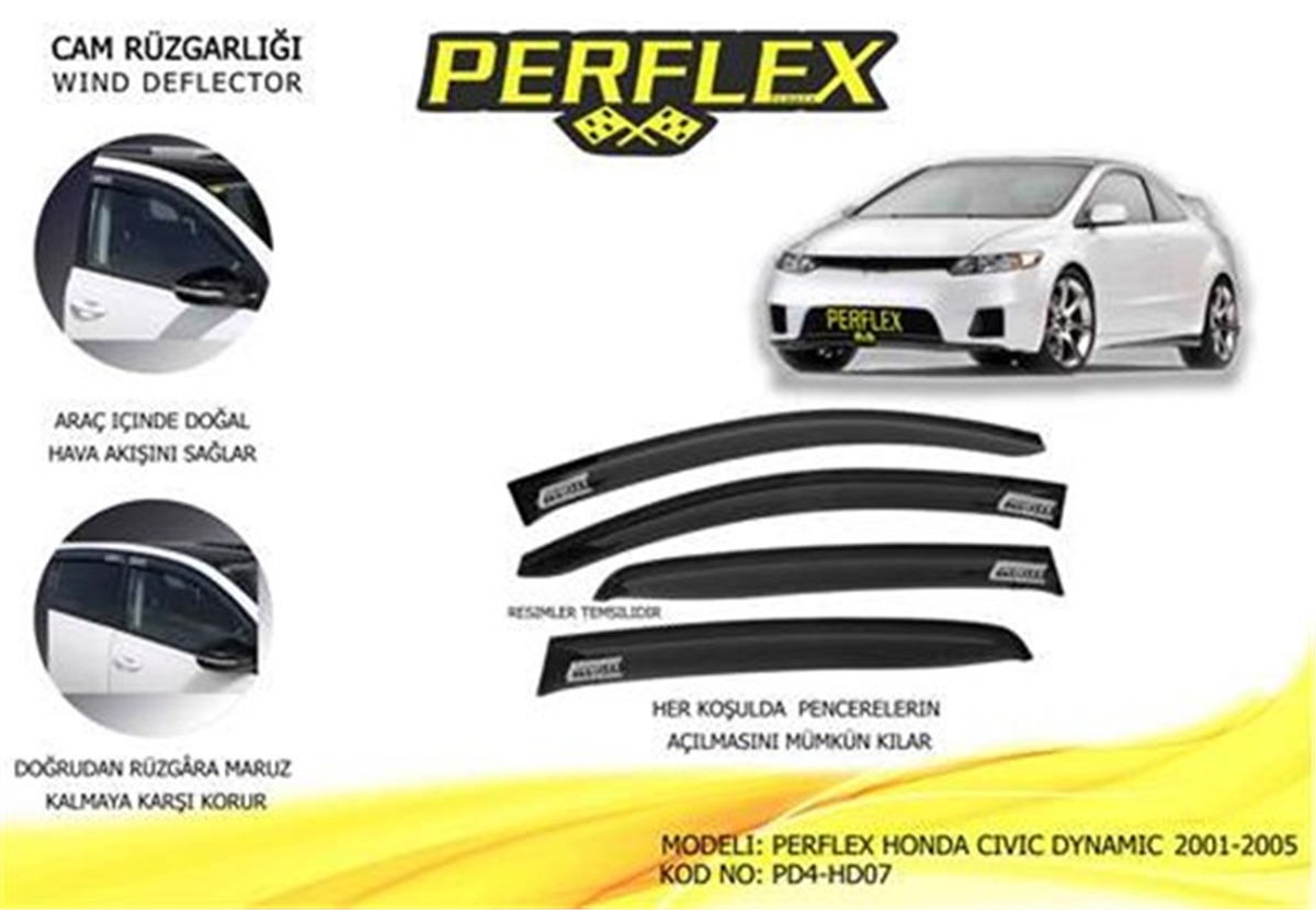 CIVICCAM RÜZGARLIĞI HONDA CIVIC DYNAMIC 2001-2005 4 LÜ PERFLEX PD4-HD07PERFLEXPERFLEX PD4-HD07