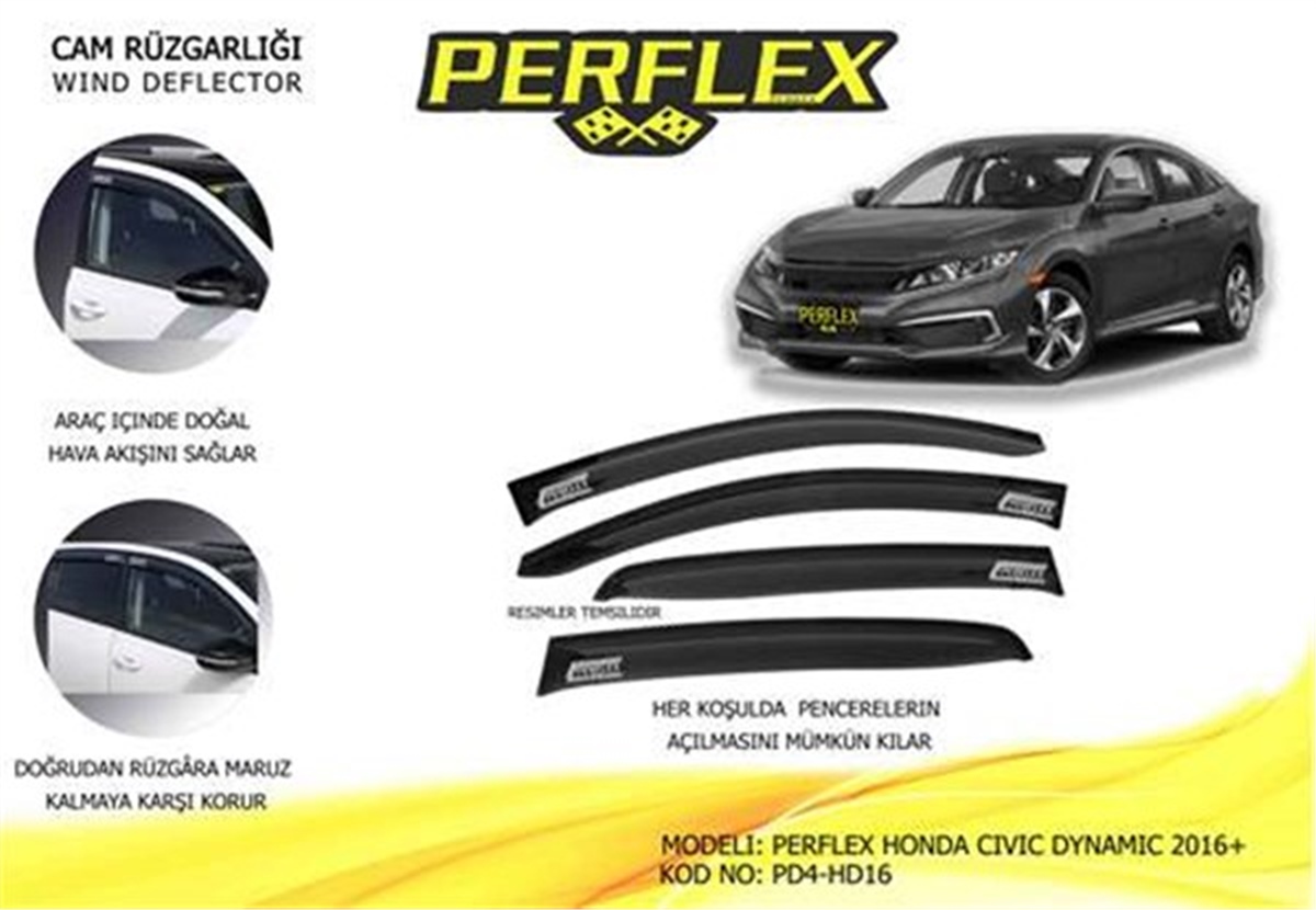 CIVICCAM RÜZGARLIĞI HONDA CIVIC DYNAMIC 2016 4 LÜ PERFLEX PD4-HD16PERFLEXPERFLEX PD4-HD16