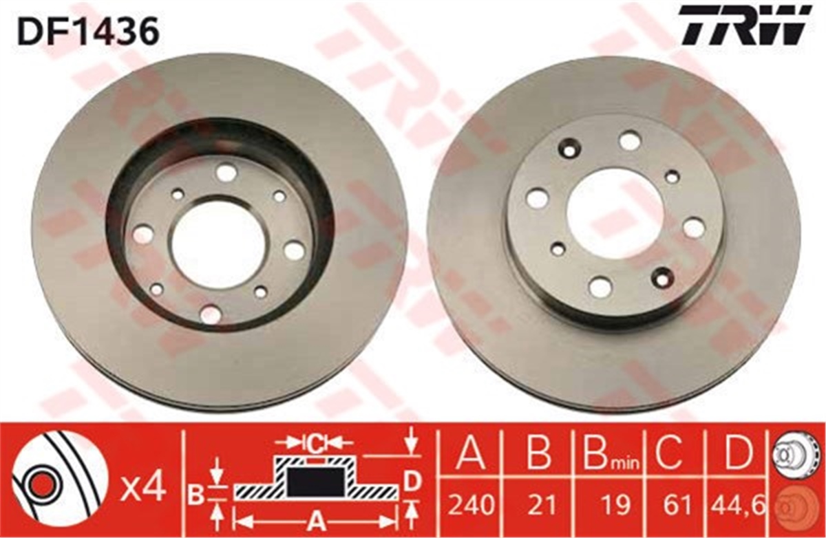 CIVICÖN FREN AYNASI HAVALI CIVIC IV V 1.4 1.5 1.6 16V 91-2.01 ROVER MG ZR ZS 01 240X21X4DLXHAVALI TRW DF1436TRWTRW DF1436