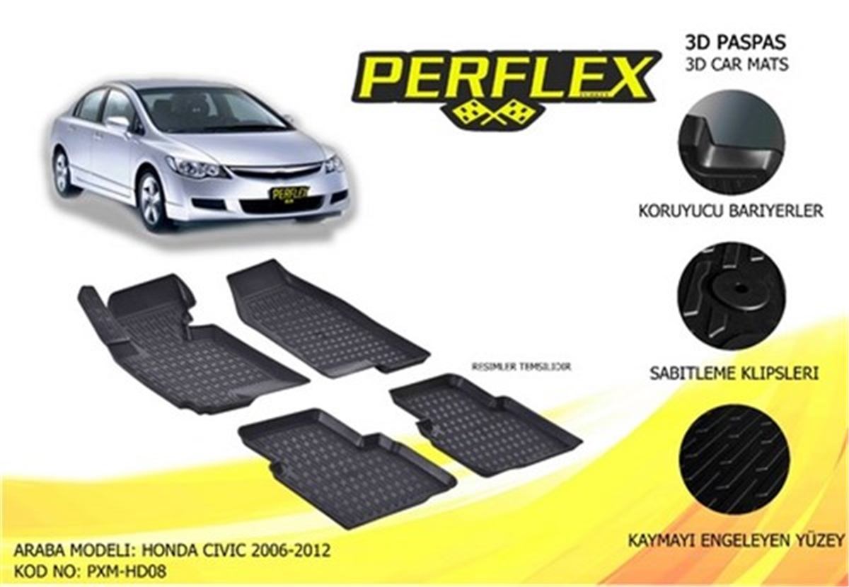 CIVICPASPAS 3D X-MAT HAVUZLU HONDA CIVIC 06-12 SİYAH PERFLEX PXM-HD08PERFLEXPERFLEX PXM-HD08