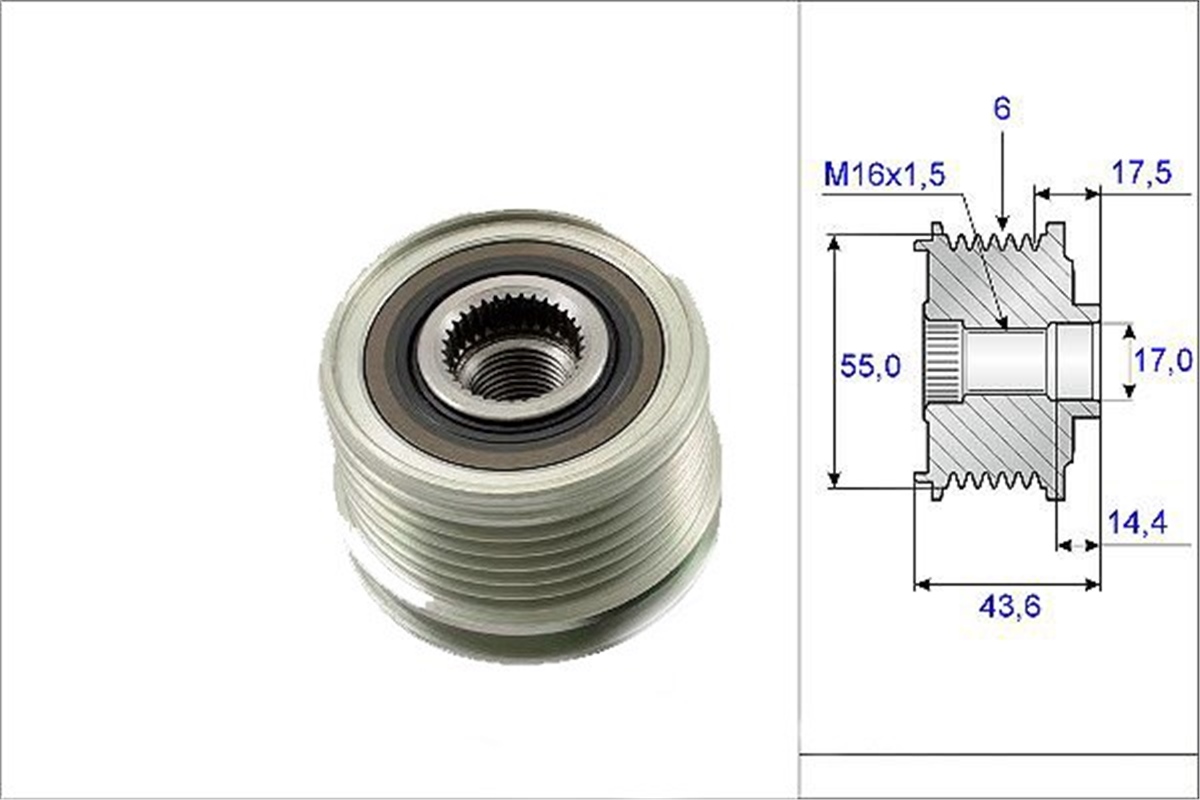 CLIOALTERNATÖR KASNAĞI RULMANLI CLIO II-MEGANE-KANGOO-SCENIC K4M-K4J-K9K-F4P 6 KANAL AYARLI 54.8MM VALEO 588023VALEOVALEO 588023