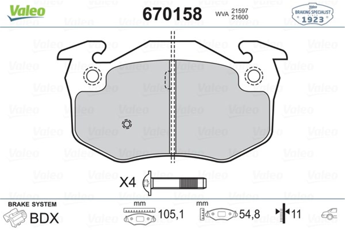 CLIOARKA BALATA R9-R19-PEUGEOT 106 96 P206 00 P306 97-01 MEGANE I-CLIO I-II -SAXO 96 XSARA 97 İNCE TİP VALEO 670158VALEOVALEO 670158