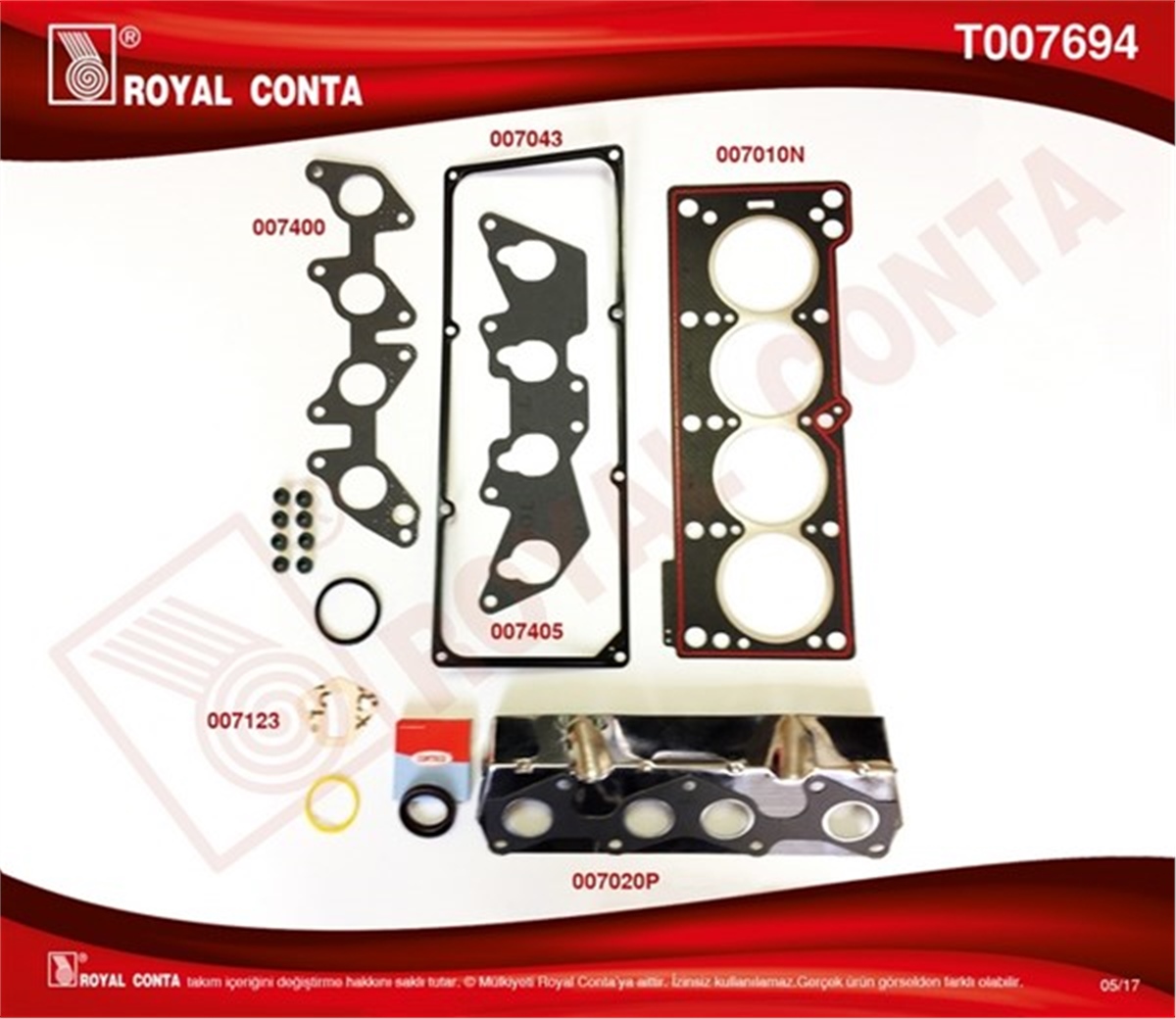 CLIOMOTOR ÜST TAKIM CONTA SKT R9 BROADWAY RNI-R19-CLIOE6J-E7J 1.4 ROYAL T007694ROYALROYAL T007694