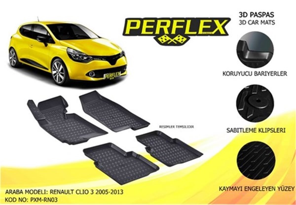CLIOPASPAS 3D X-MAT HAVUZLU RENAULT CLIO 3 05-13 SİYAH PERFLEX PXM-RN03PERFLEXPERFLEX PXM-RN03