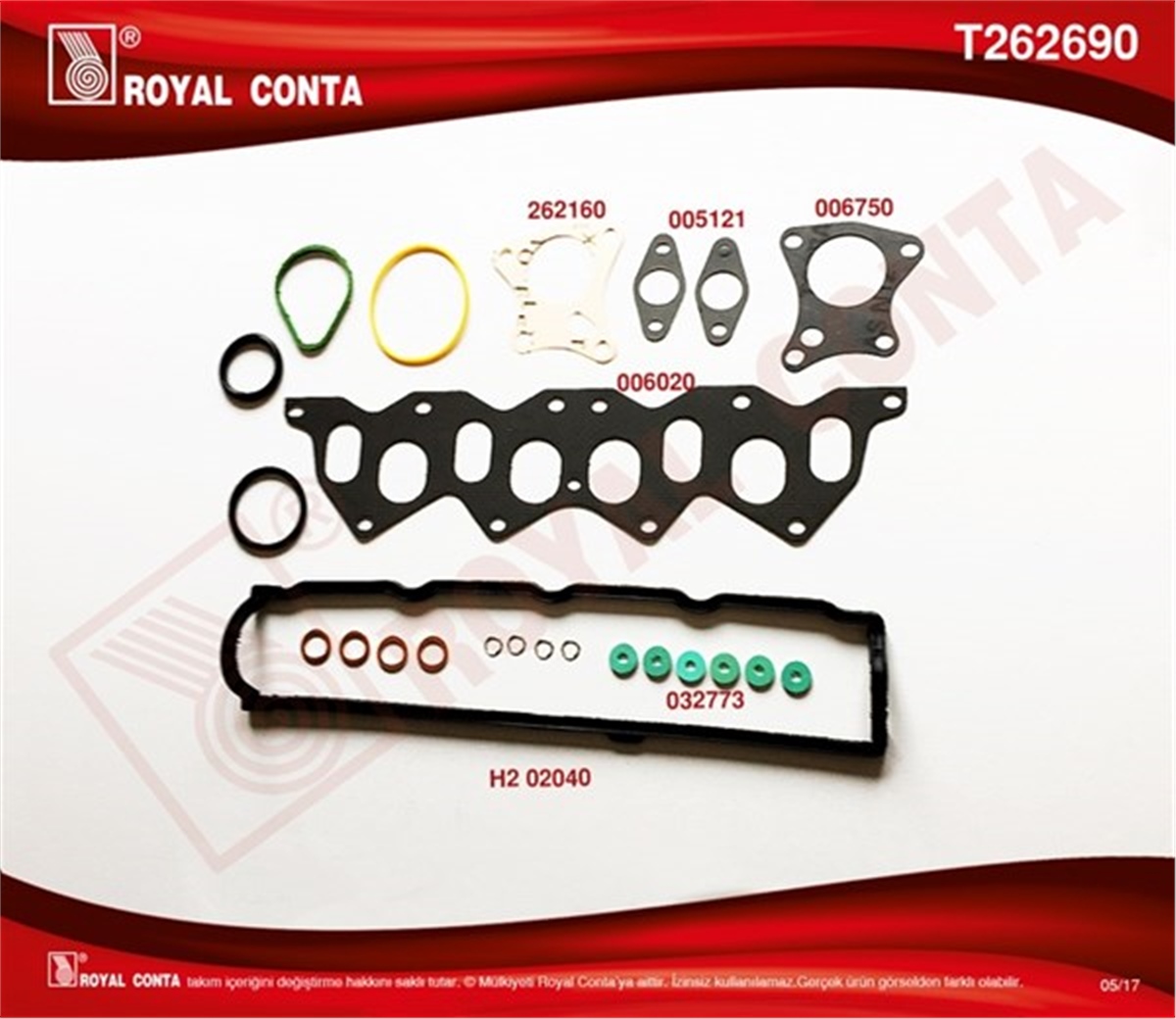 CLIOÜST TAKIM CONTA KEÇESİZ SİLİNDİR KAPAK CONTASI SİZ KANGOO-EXP-CLIO F8Q ROYAL T262690ROYALROYAL T262690