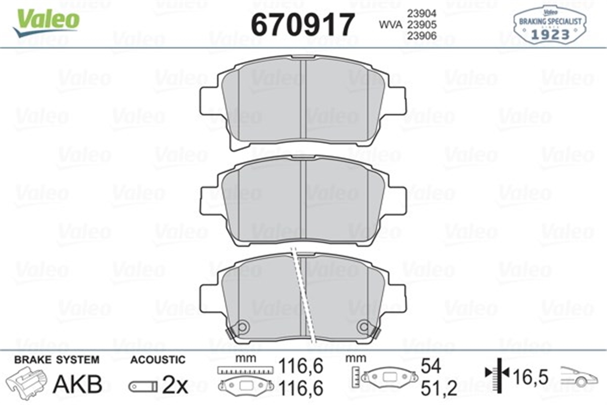 COROLLAÖN BALATA COROLLA 1.4 1.6 1.4VVTİ 1.6VVTİ 1.8 00-07 YARIS 1.3 1.5 1.4D-4D 99-9.05 VALEO 670917VALEOVALEO 670917