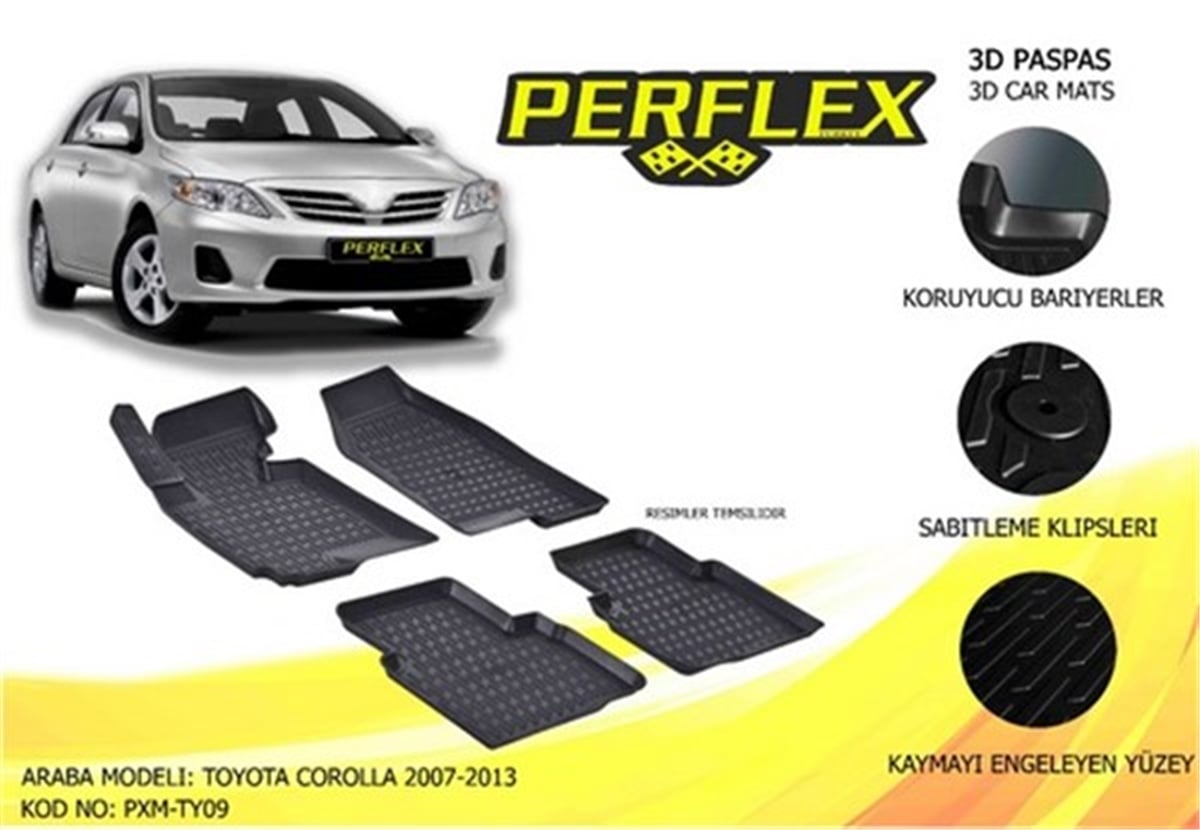 COROLLAPASPAS 3D X-MAT HAVUZLU TOYOTA COROLLA 07-13 SİYAH PERFLEX PXM-TY09PERFLEXPERFLEX PXM-TY09