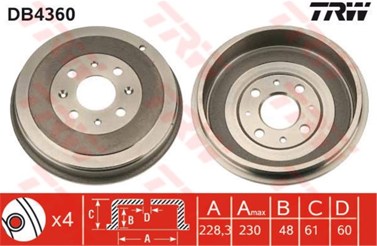 CORSAARKA KAMPANA GRANDE PUNTO-PUNTO EVO-CORSA D 09 ADAM 14 4 DELİK 228.3X48 TRW DB4360TRWTRW DB4360