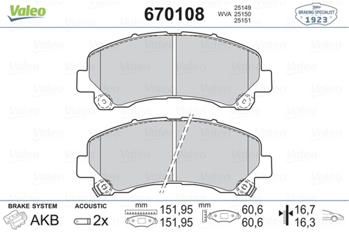 D-MAXÖN FREN BALATASI ISUZU D-MAX 06-12 VALEO 670108VALEOVALEO 670108