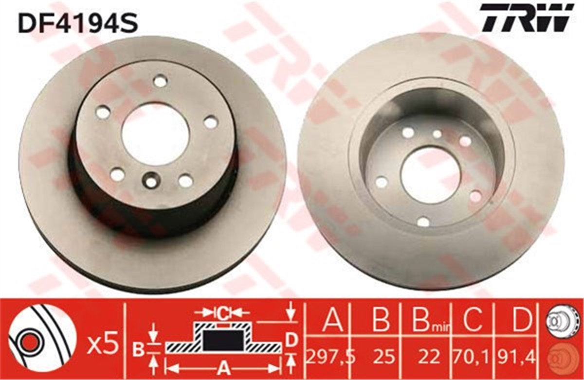 DISCOVERYÖN FREN AYNASI ADET LAND ROVER DISCOVERY 4.0V8 98-04 DISCOVERY 2.5TD5 99-04 297-5DL TRW DF4194STRWTRW DF4194S