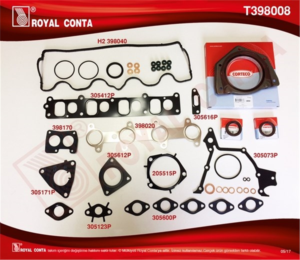 DOBLOMOTOR TAKIM CONTA KEÇELİ S LASTİKLİ DOBLO-PUNTO 1.9 JTD 182.B9.000- 188.A2.000 MOTOR SİLİNDİR KAPAK CONTASI SİZ ROYAL T398008ROYALROYAL T398008