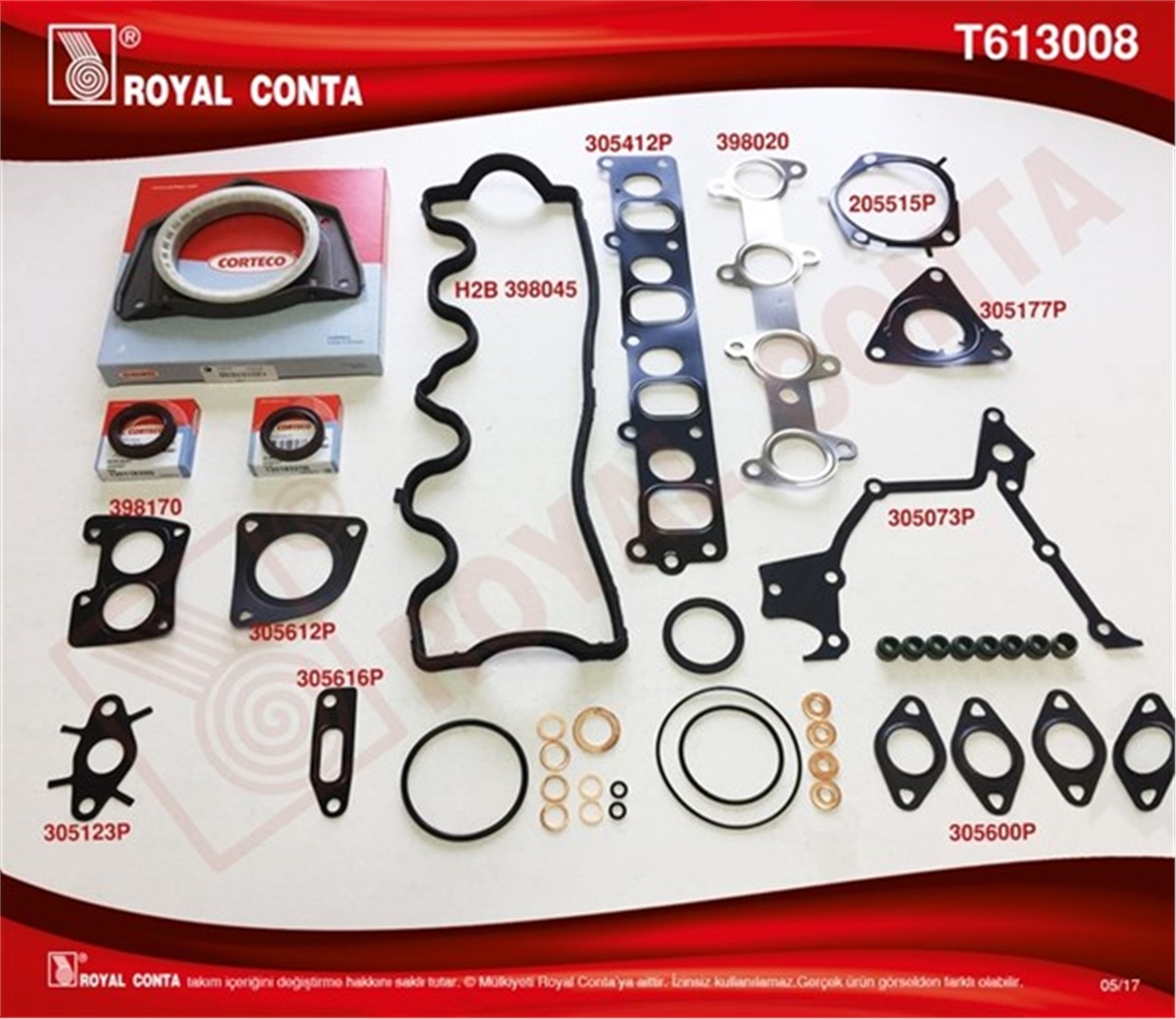 DOBLOMOTOR TAKIM CONTA REINZ.KEÇELİ SİLİNDİR KAPAK CONTASI SİZ DOBLO-PUNTO 1.9JTD 182.B9.00-188.A2.00 4081111 MOT.İTİBARE ROYAL T613008ROYALROYAL T613008