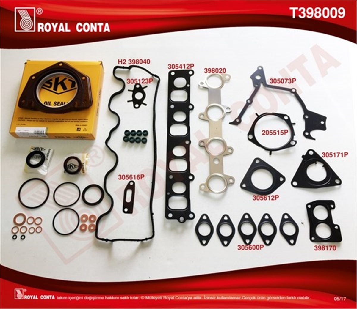 DOBLOMOTOR TAKIM CONTA SKT KEÇELİ-SUB.LASTİKLİ-SİLİNDİR KAPAK CONTASI SİZ DOBLO-PUNTO 1.9 JTD ROYAL T398009ROYALROYAL T398009