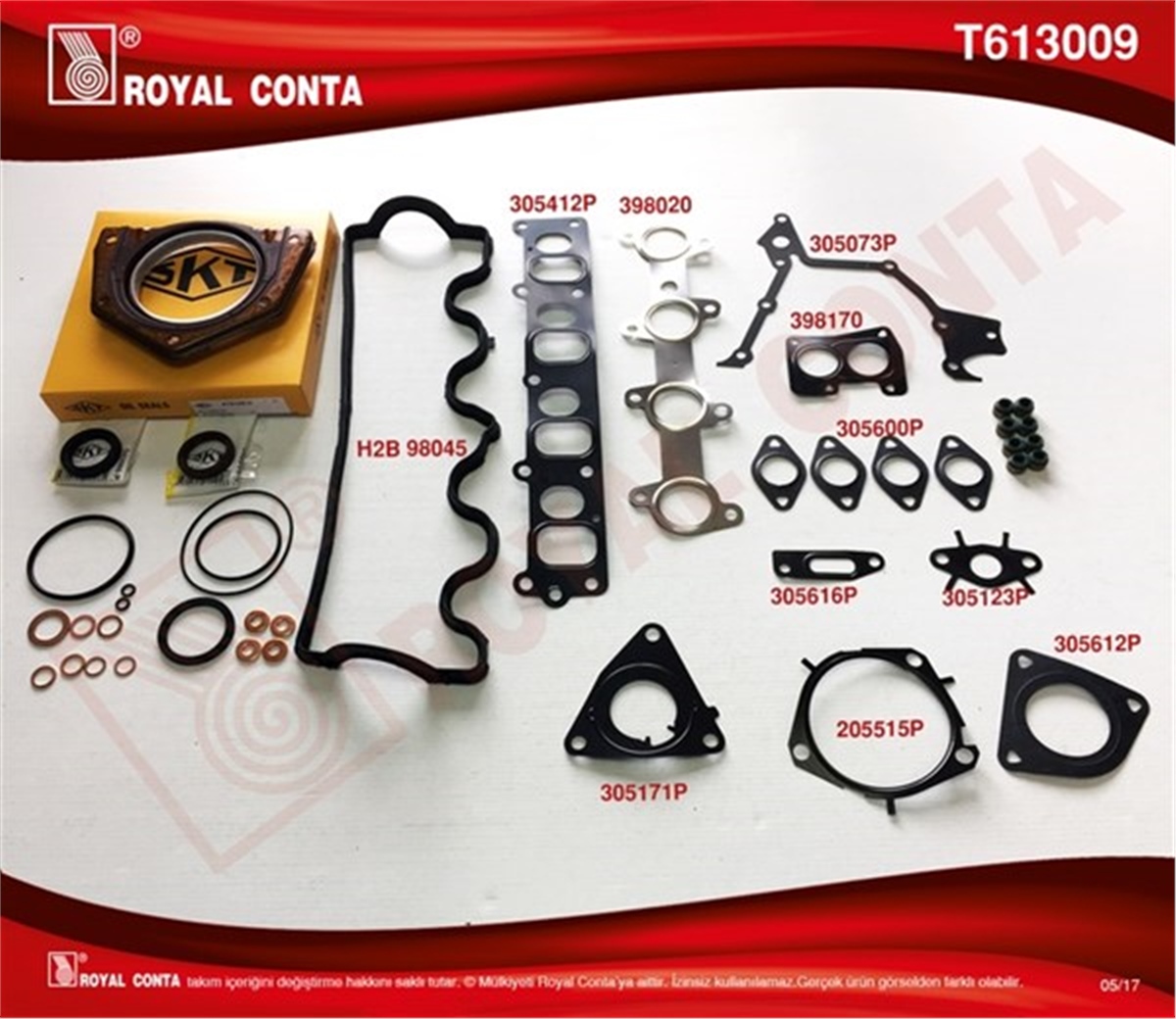 DOBLOMOTOR TAKIM CONTA SKT.KEÇELİ SİLİNDİR KAPAK CONTASI SİZ DOBLO-PUNTO 1.9JTD 182.B9.00-188.A2.00 4081111 MOT.İTİBAREN ROYAL T613009ROYALROYAL T613009