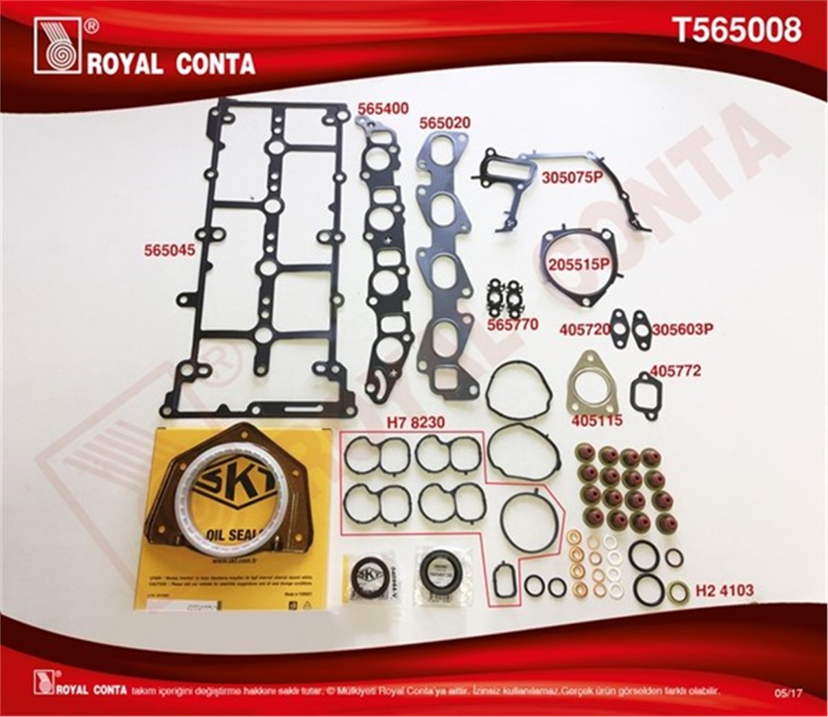 DOBLOMOTOR TAKIM CONTASI KEÇELİ SUBAP LASTİK SKC SİZ DOBLO-LINEA-BRAVO II 1.6 DMTJ ROYAL T565008ROYALROYAL T565008