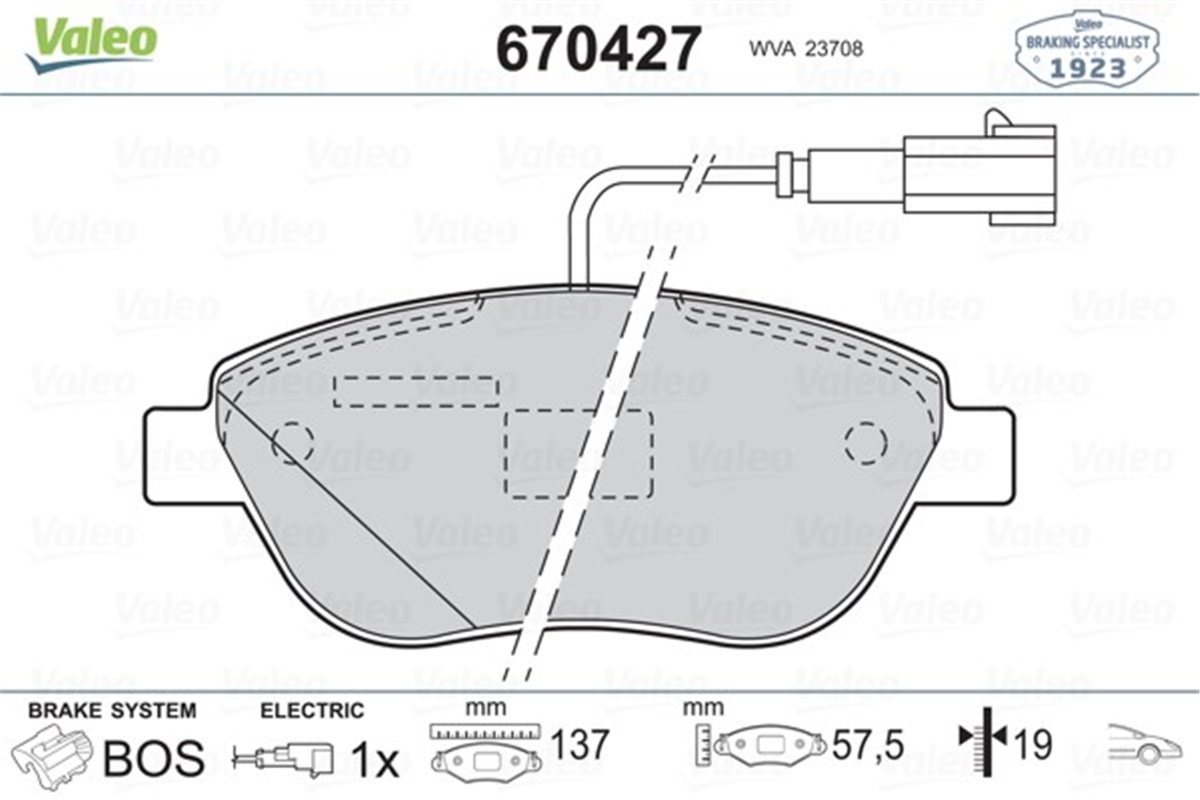 DOBLOÖN BALATA DOBLO 1.3-1.9 JTD 07 G.PUNTO 1.3 MJT 05 STILO 05 LINEA-BRAVO 07 IDEA 1.3 05 1 FİŞ VALEO 670427VALEOVALEO 670427