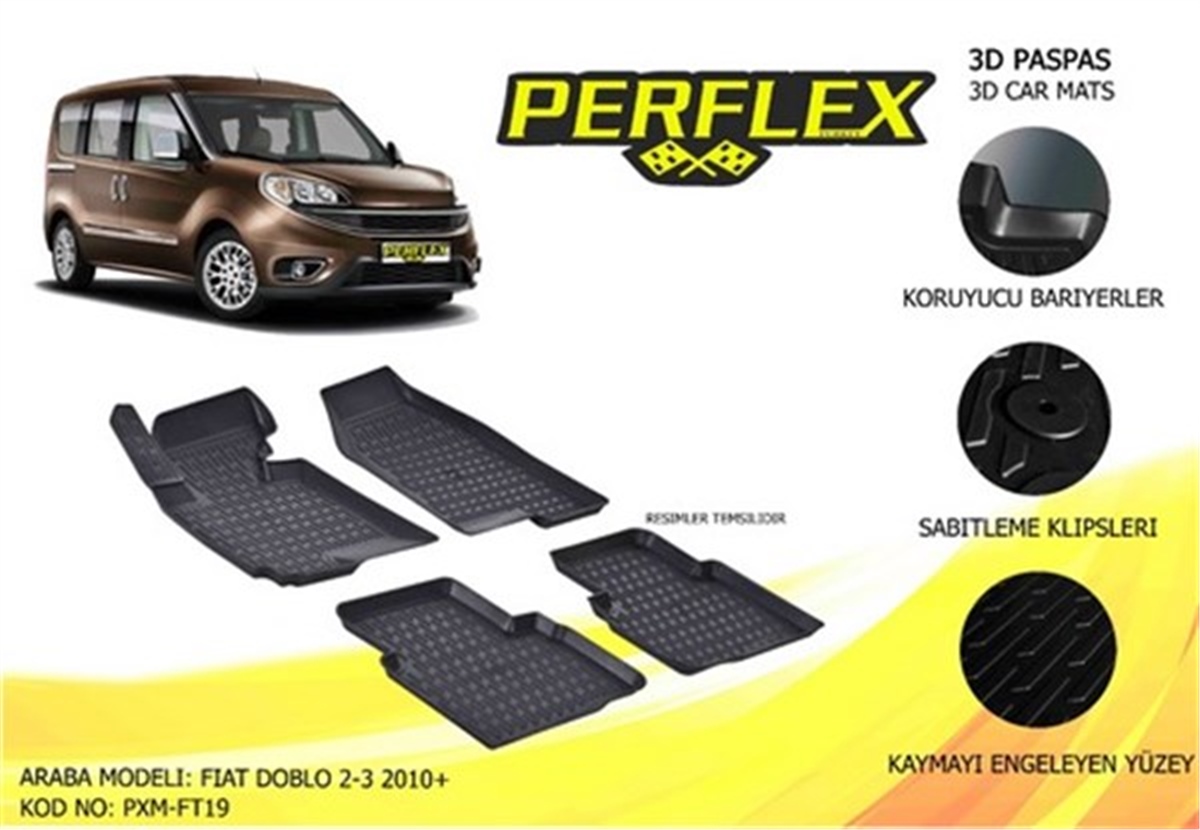 DOBLOPASPAS 3D X-MAT HAVUZLU FIAT DOBLO II-III 10 SİYAH PERFLEX PXM-FT19PERFLEXPERFLEX PXM-FT19