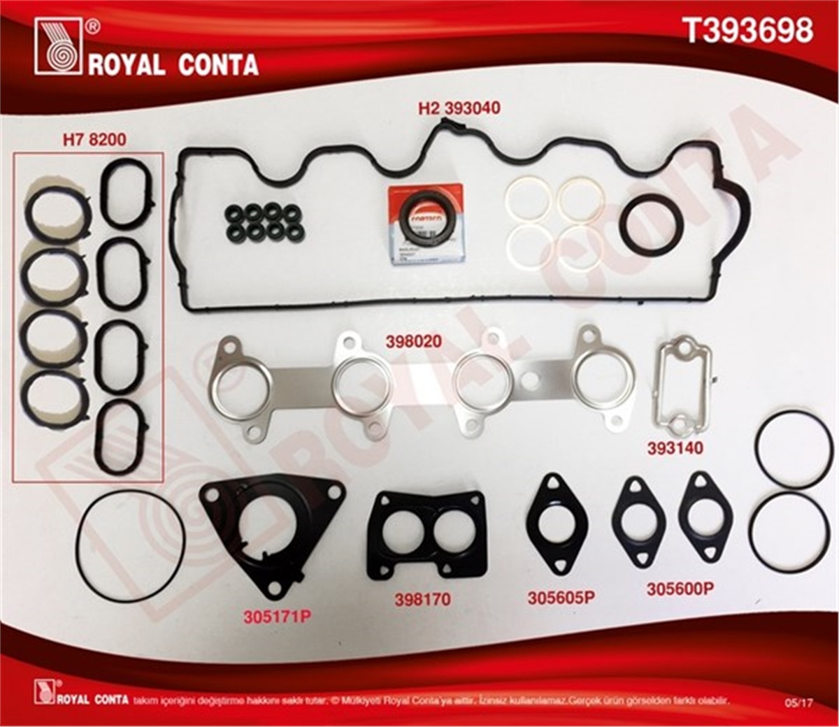 DOBLOÜST TAKIM CONTA KEÇELİ S LASTİKLİ DOBLO-PUNTO 1.9 DZL ROYAL T393698ROYALROYAL T393698
