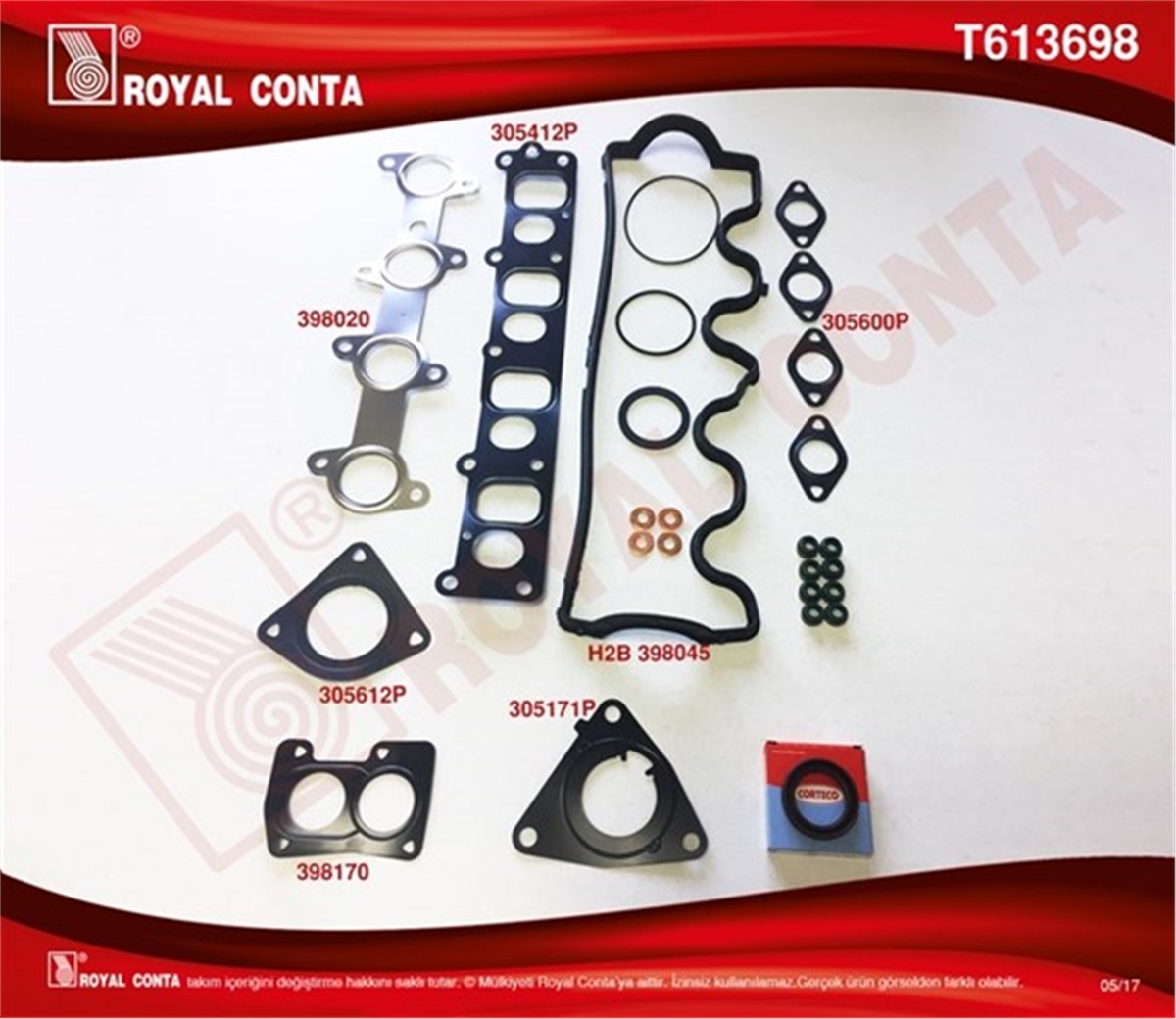 DOBLOÜST TAKIM CONTA REINZ.KEÇELİ S.LASTİKLİ DOBLO-PUNTO 1.9JTD 182.B9.00-188.A2.00 4081111 MOT.İTİBAR ROYAL T613698ROYALROYAL T613698