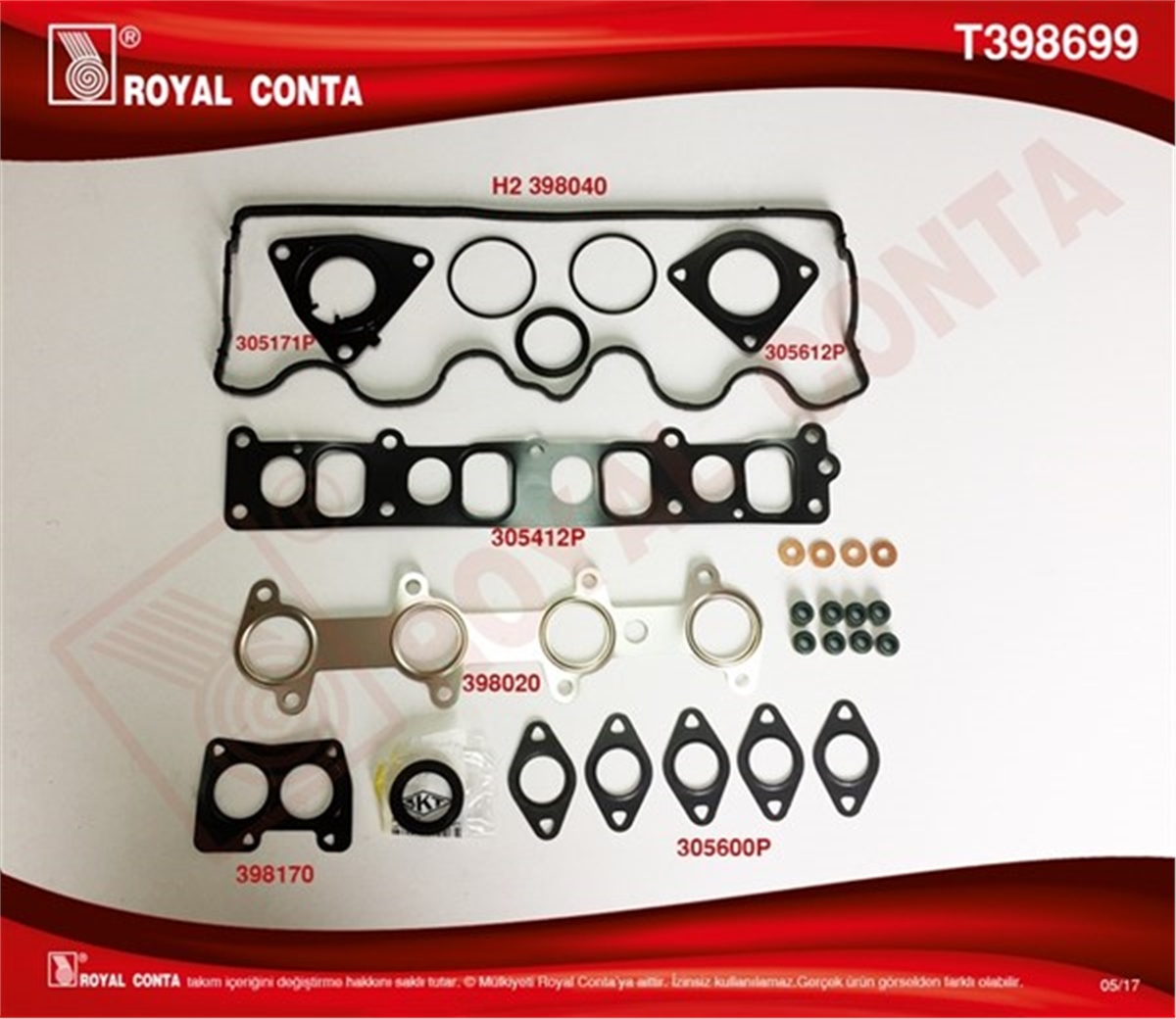DOBLOÜST TAKIM CONTA SKT KEÇELİ-SUB.LASTİKLİ-SİLİNDİR KAPAK CONTASI SİZ DOBLO-PUNTO 1.9 JTD ROYAL T398699ROYALROYAL T398699