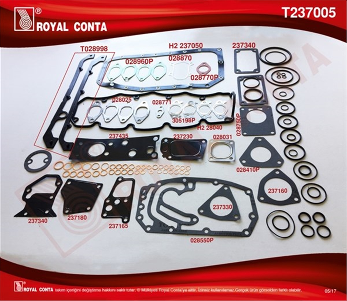 DUCATOMOTOR TAKIM CONTA SİLİNDİR KAPAK CONTASI SİZ DUCATO 2.5 D 94-02 ROYAL T237005ROYALROYAL T237005