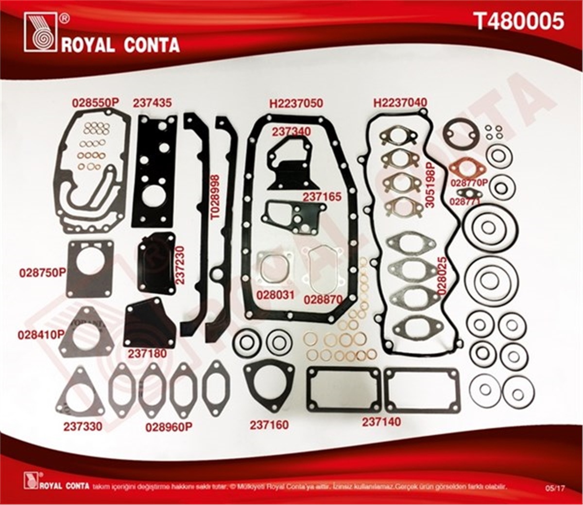 DUCATOMOTOR TAKIM CONTA SİLİNDİR KAPAK CONTASI SİZ DUCATO 2.8 JTD 11-02 ROYAL T480005ROYALROYAL T480005