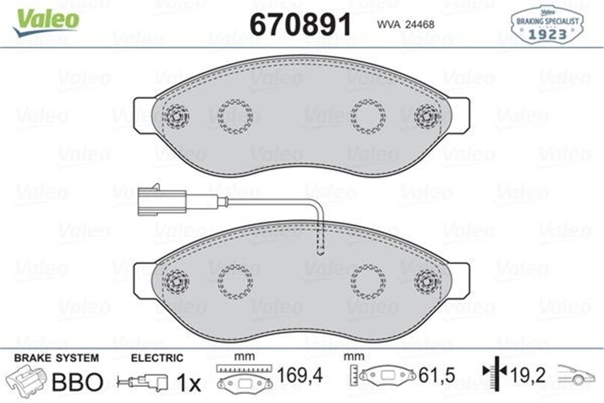 DUCATOÖN BALATA DUCATO 3-4-BOXER 3-4-JUMPER 3-4 06 11 16Q-20Q- KARSAN JEST TEK FİŞLİ VALEO 670891VALEOVALEO 670891