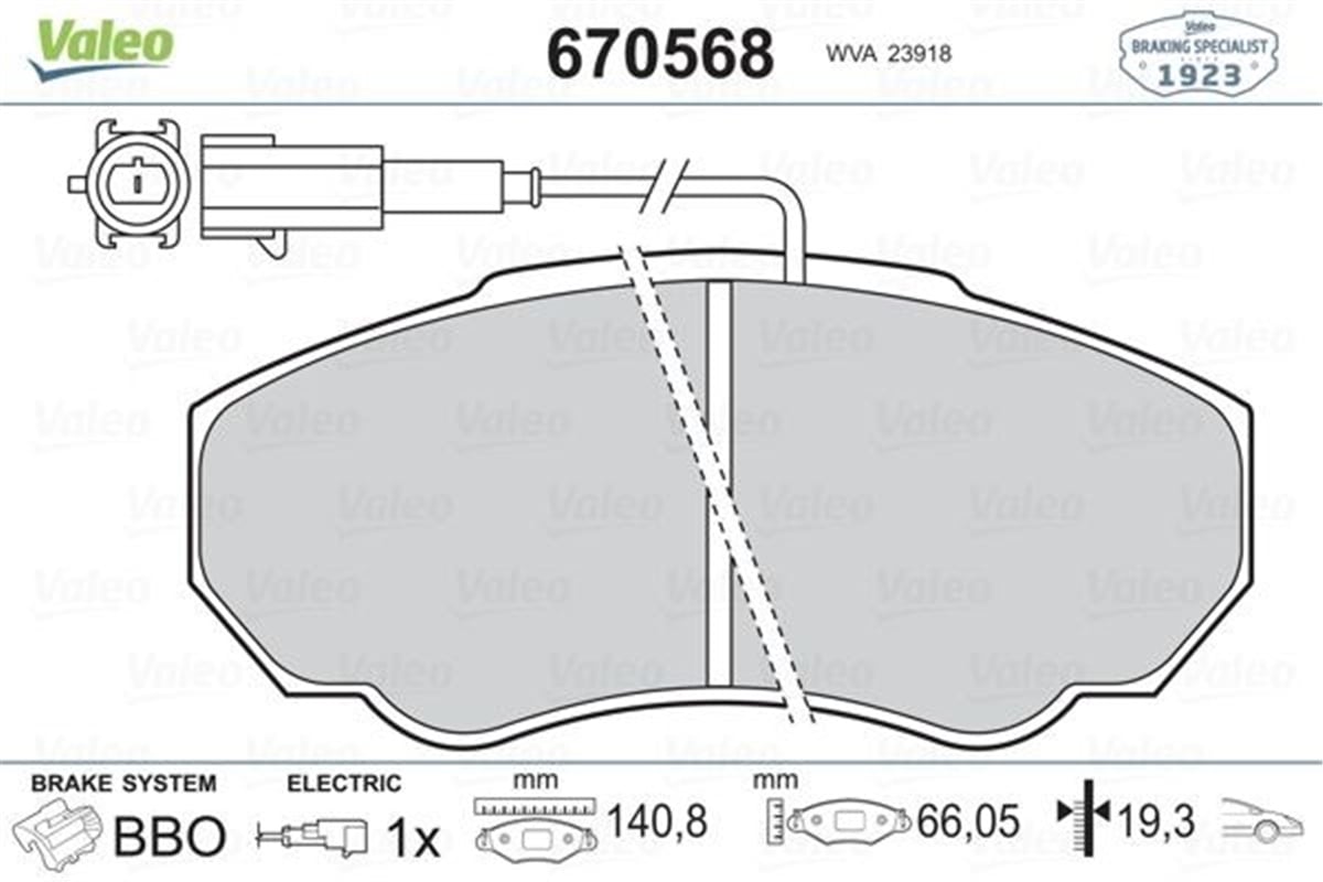 DUCATOÖN BALATA FİŞLİ DUCATO 02-06 BOXER 02-06 JUMPER 02-06 K.Ç TİP 1400 KG VALEO 670568VALEOVALEO 670568