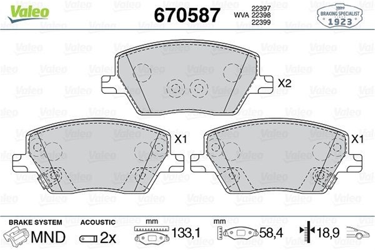 EGEAÖN DİSK FREN BALATASI FIAT EGEA 1.3 MJTD 16V 10.15 TIPO 1.6 MJTD 16V 05.16 VALEO 670587VALEOVALEO 670587