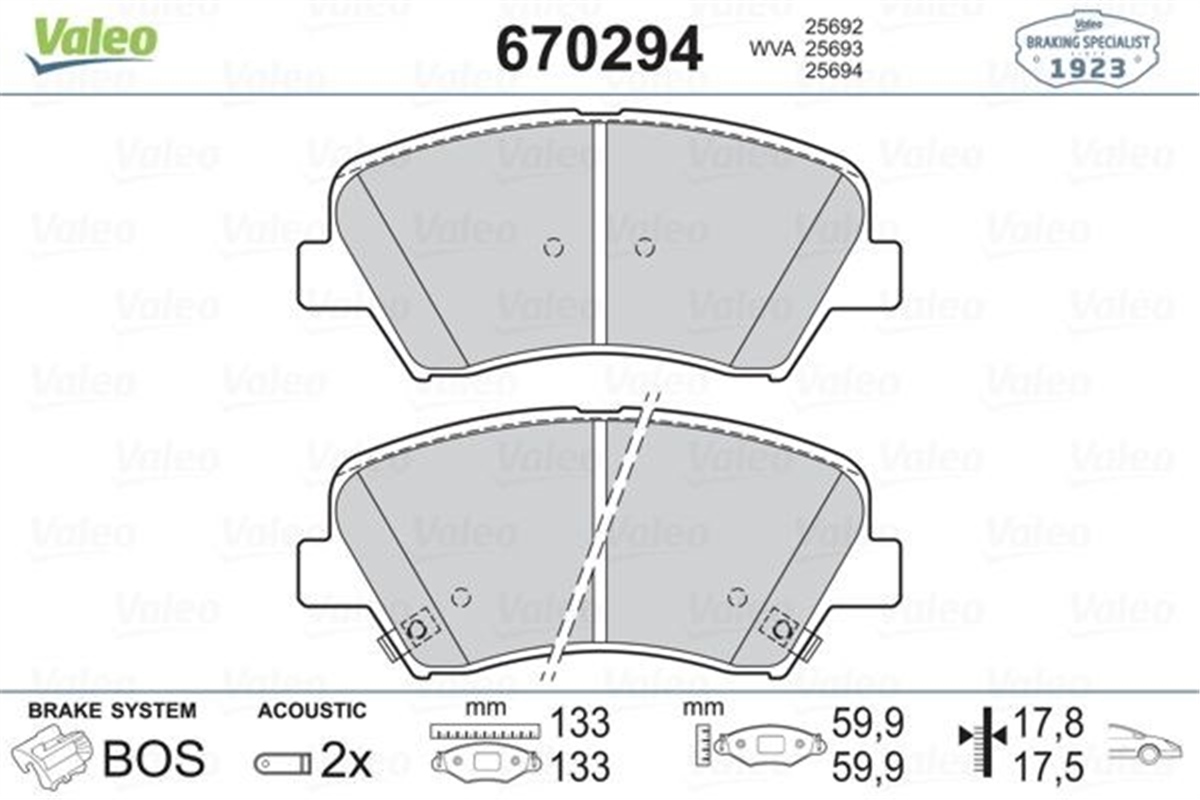 ELANTRAÖN BALATA ELANTRA 11-15 VELOSTER 11 VALEO 670294VALEOVALEO 670294