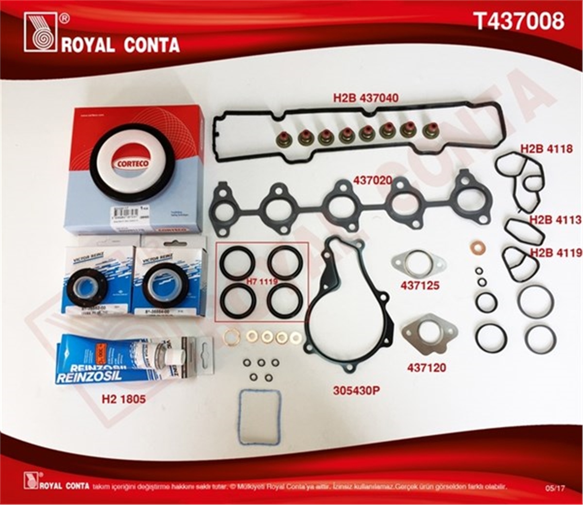 FIESTAMOTOR TAKIM CONTA KEÇELİ-LASTİKLİ SİLİNDİR KAPAK CONTASI SİZ FIESTA-FUSION-P107-P206-P207-P307 1.4 TDCI-HDI F6JA-F6JB ROYAL T437008ROYALROYAL T437008