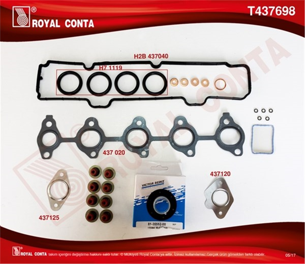FIESTAÜST TAKIM CONTA REINZ KEÇELİ SUBP.LAST SİLİNDİR KAPAK CONTASI SİZ FIESTA-FUSION F6JA-F6JB -P206-P307-C3 DV4 1.4HDI ROYAL T437698ROYALROYAL T437698