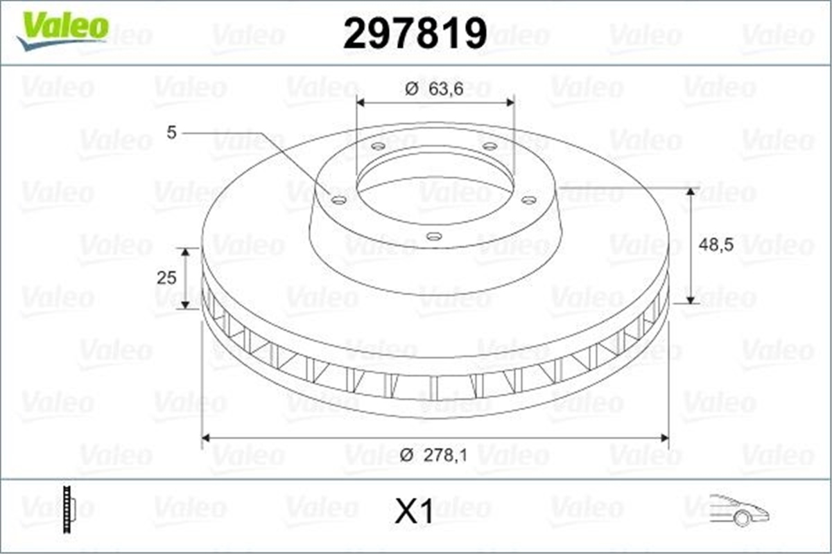 FOCUSÖN FREN AYNASI FOCUS 04-12 CMAX 07-10 S40 06-10 C30 10-12 C70 06-13 V50 05-12 278X25X5DLXHVL VALEO 297819VALEOVALEO 297819