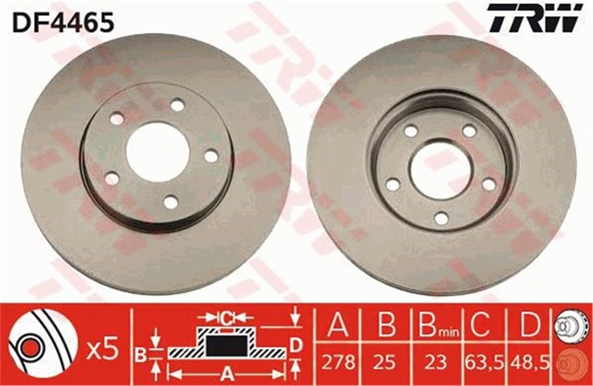 FOCUSÖN FREN AYNASI FOCUS 04-12 CMAX 07-10 S40 06-10 C30 10-12 C70 06-13 V50 05-12 278X25X5DLXHVL TRW DF4465TRWTRW DF4465