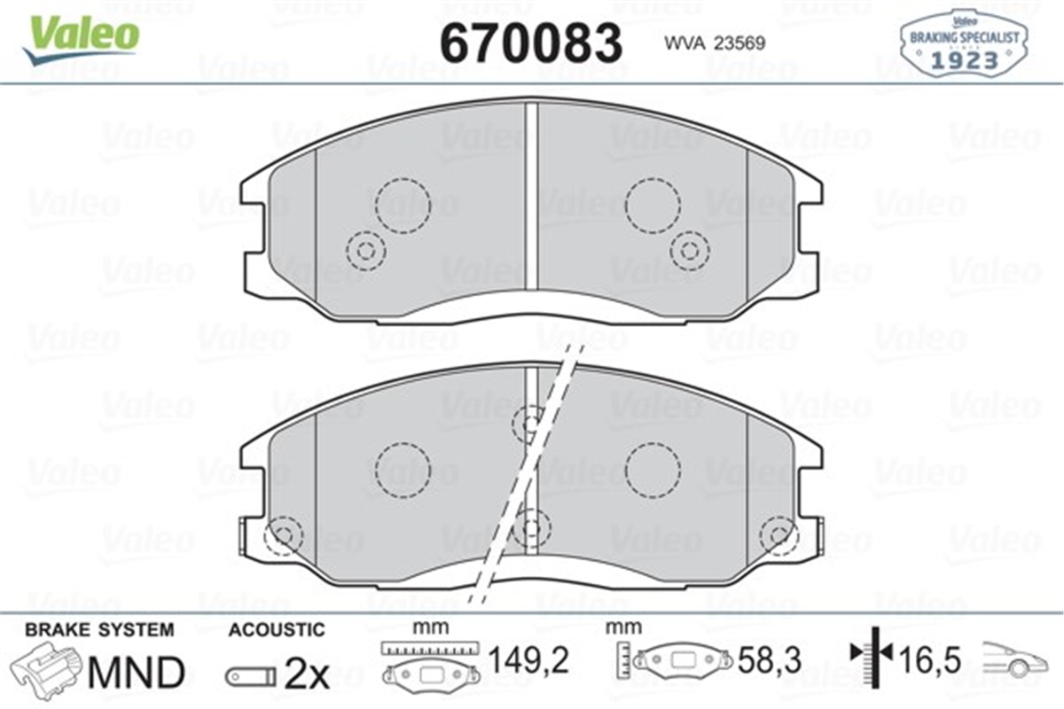 H100ÖN BALATA HYUNDA H100 VALEO 670083VALEOVALEO 670083