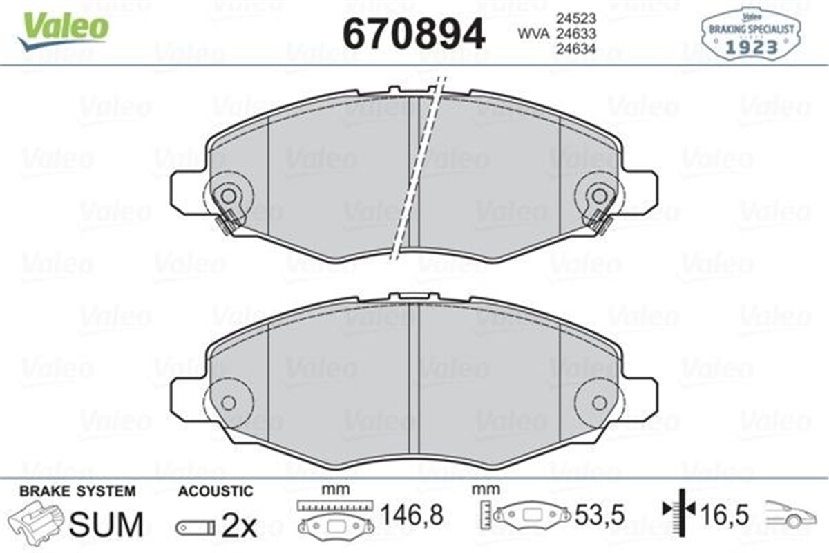 HILUXÖN BALATA HILUX PICKUP 2.5D-4D 11-2001 -HILUX PICKUP 2.5 12-2007 VALEO 670894VALEOVALEO 670894