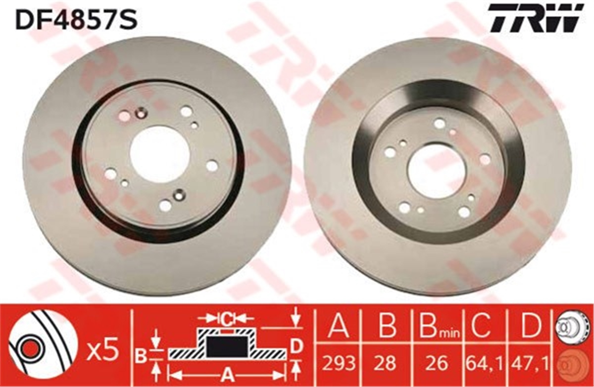 HONDAÖN FREN AYNASI HONDA CR-V III 2.0I-2.4IVTEC-2.4-2.2 I-CTDI 06 293X28X5DLXHAVALI TRW DF4857STRWTRW DF4857S