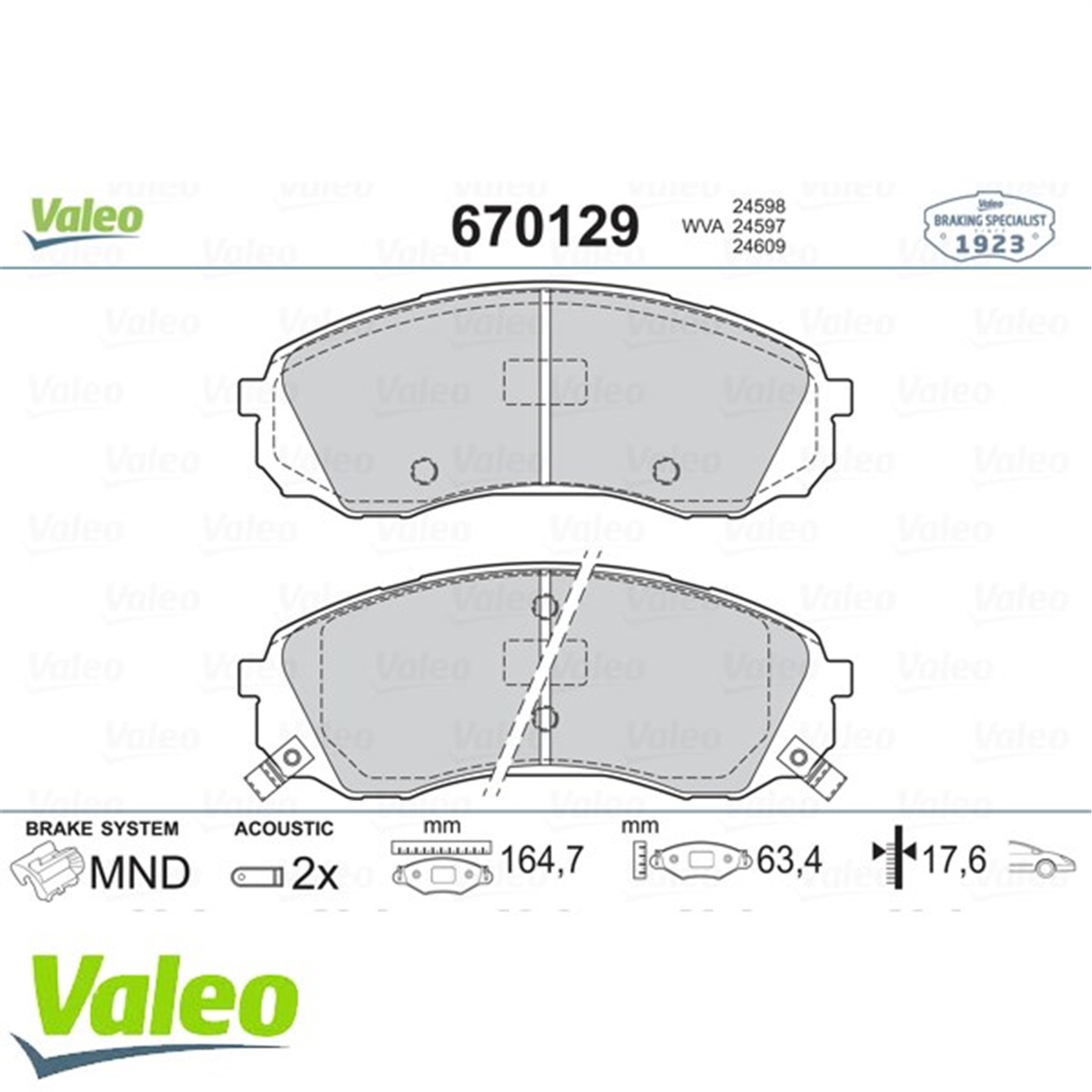 HYUNDAIÖN BALATA HYUNDAI H1 2.5CRDİ 08 11 KIA CARNIVAL III 2.7 V6 2.9CRDI 06 2.2CRDİ 10 VALEO 670129VALEOVALEO 670129